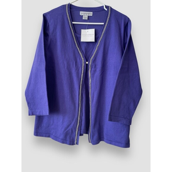 Sag Harbor Cardigan Cotton Blend 2in1 Soft Knit Comfort Pullover Purple XL NWT - Picture 1 of 7